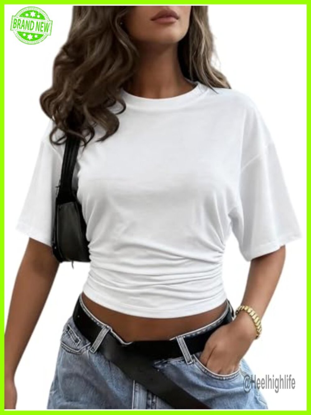 Womens Crop Cinched Waist Top Half Sleeve Ruched Summer Y2K Tee Shirt